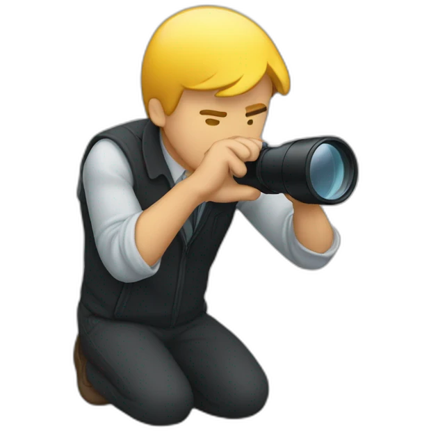 person crouching using a spy glass emoji