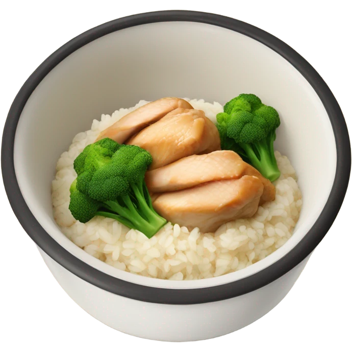 a bowl with chicken rice and brokoli in emoji