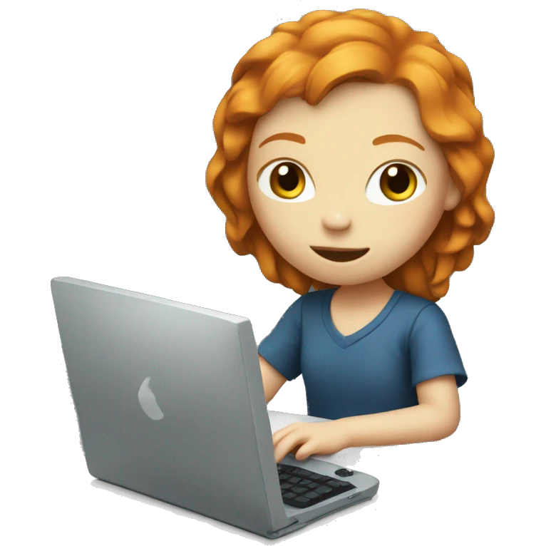 ginger Girl using a computer to program emoji