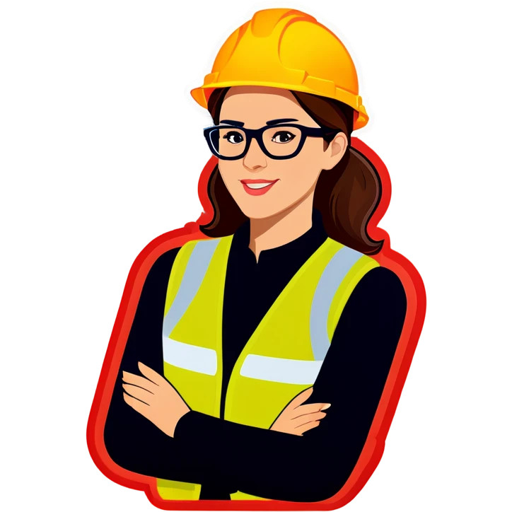 Woman with vest and safety glasses and hard hat emoji
