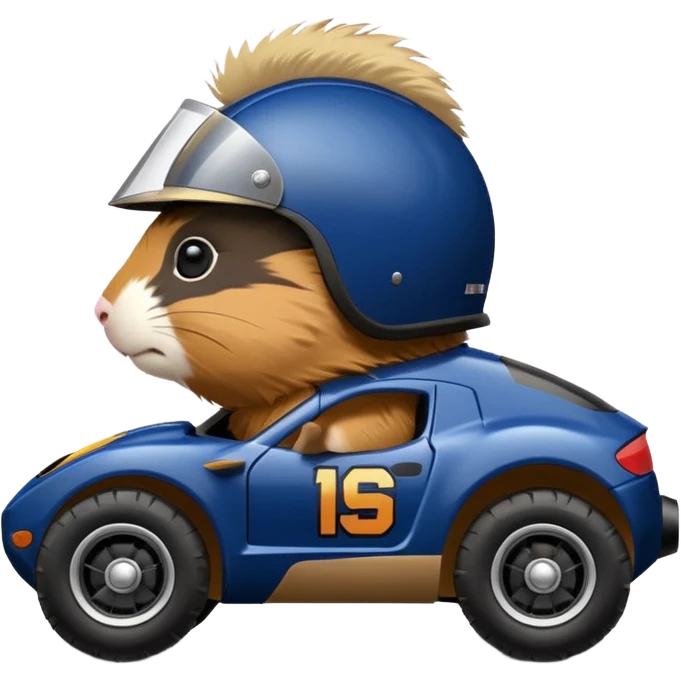 Side view of Midnight blue Local Motors Rally Fighter off road race car driven by a Guinea pig  emoji