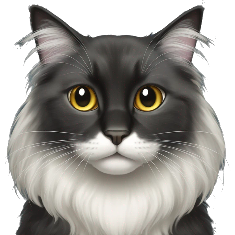 black cat domestic long-haired with half white mouth emoji