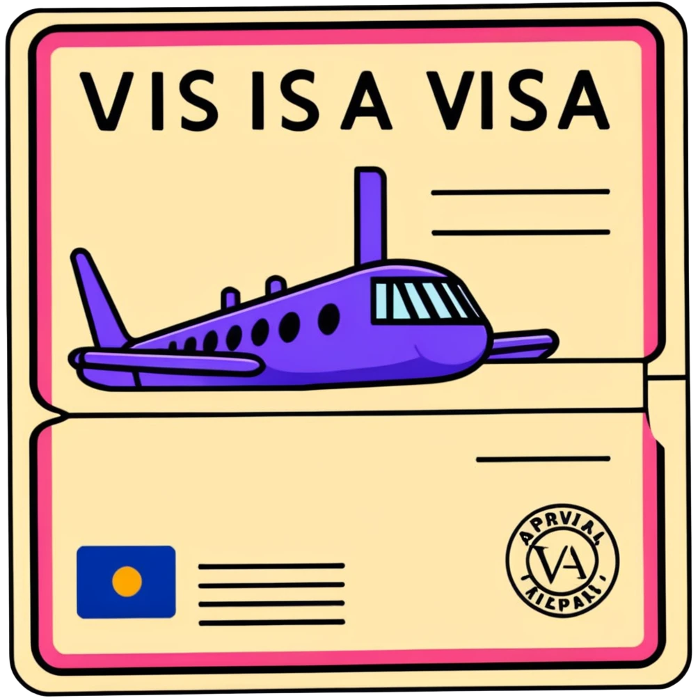 Colorful travel visa with approval stamp emoji