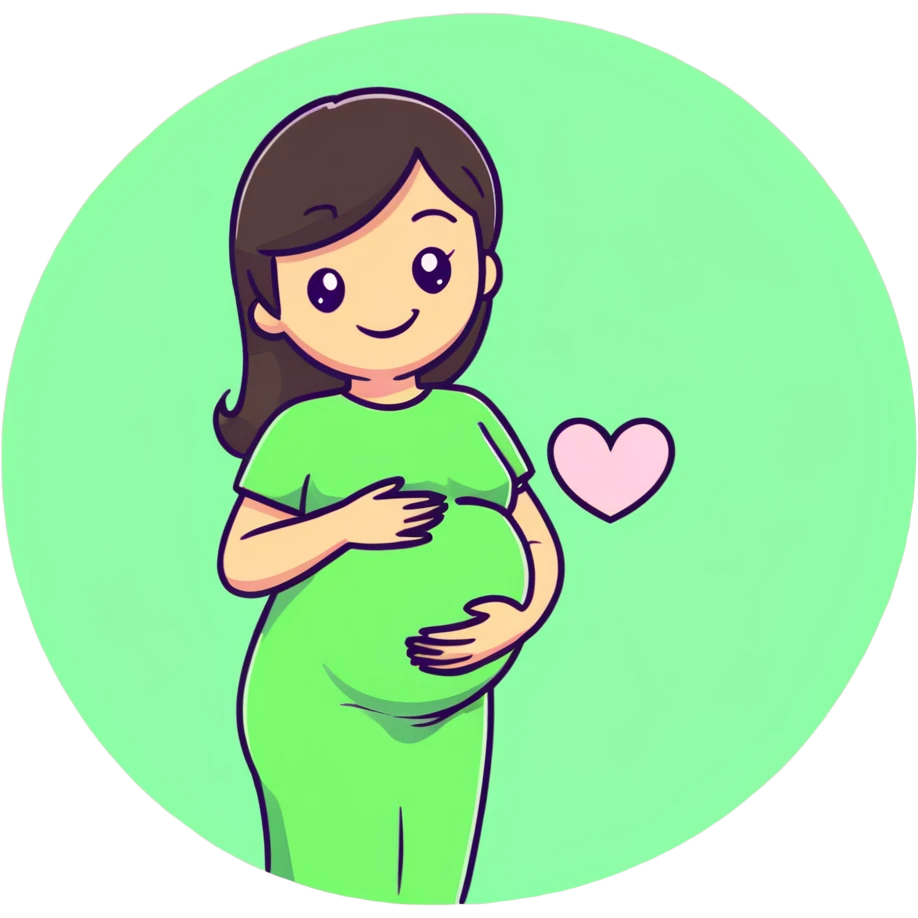 smiling brunette pregnant woman surrounded by pastel pink hearts emoji