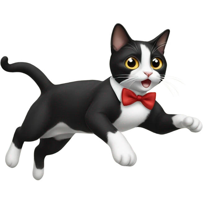 tuxedo cat jumping with a bow tie emoji