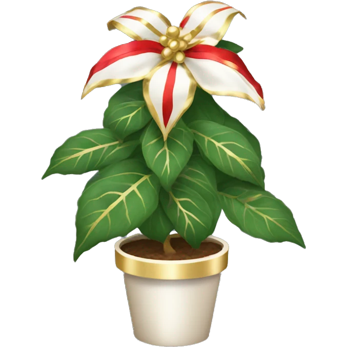 Giant red and white pointsetta plant with gold ribbons emoji