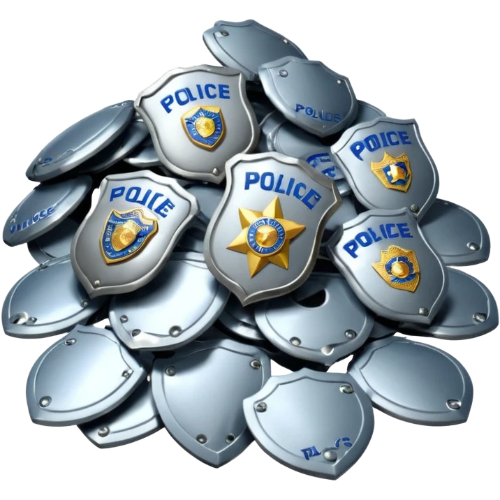 cinematic - aesthetic brilliant divine lighting, oil paint - ia pile of police badges thrown in the trash emoji