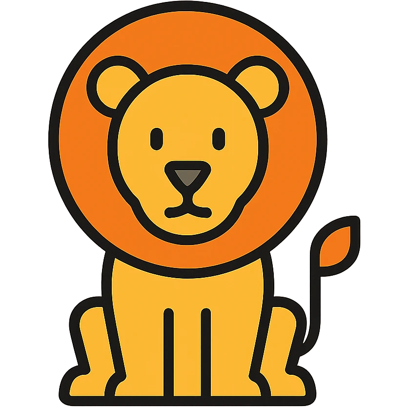 lion icon, geometric shapes, clean lines, modern flat design, minimal color emoji