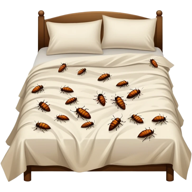 Dirty bed with roaches dancing on it  emoji