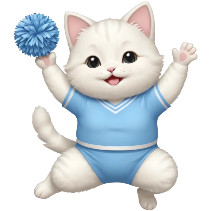 A chubby white kitten in pastel uniform jumping in cheer pose. emoji