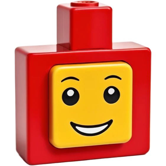 A single red Lego-style brick with a cute smiling face emoji