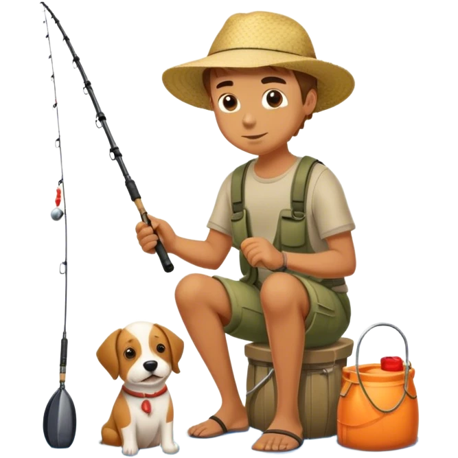 Boy fishing with dog emoji