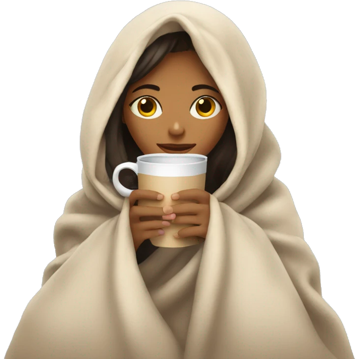 girl inside a blanket sipping coffee eyes closed emoji