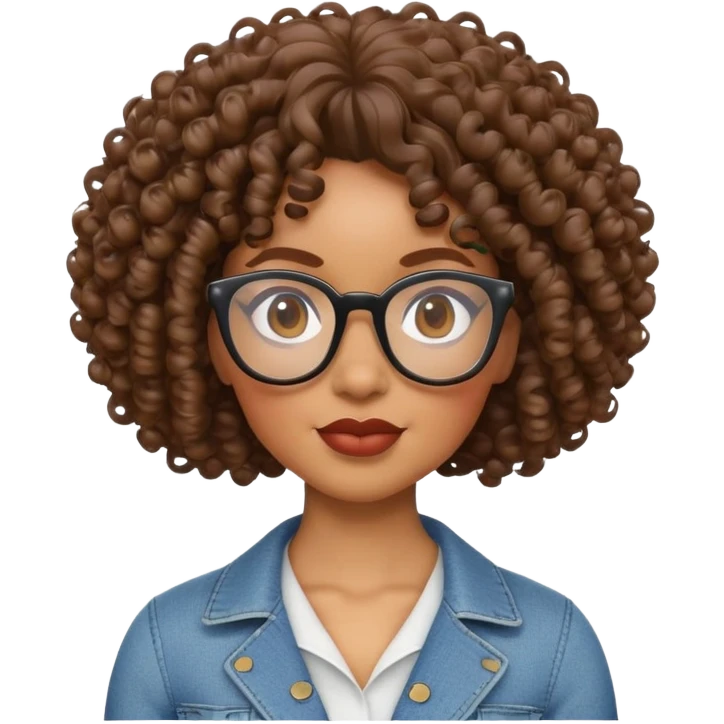 light skin Black woman with curly hair, wearing glasses, 3D Apple Memoji style emoji