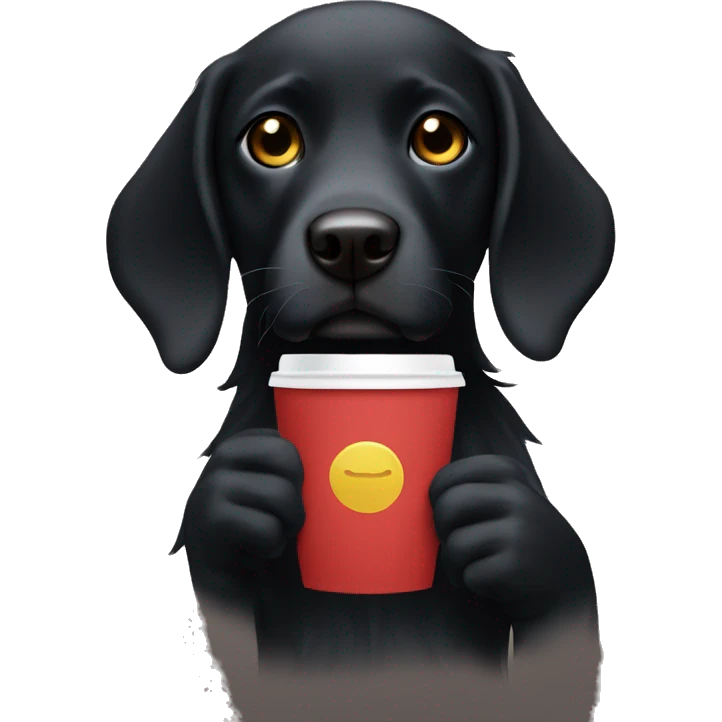 black retriver holding coffee in its hand emoji
