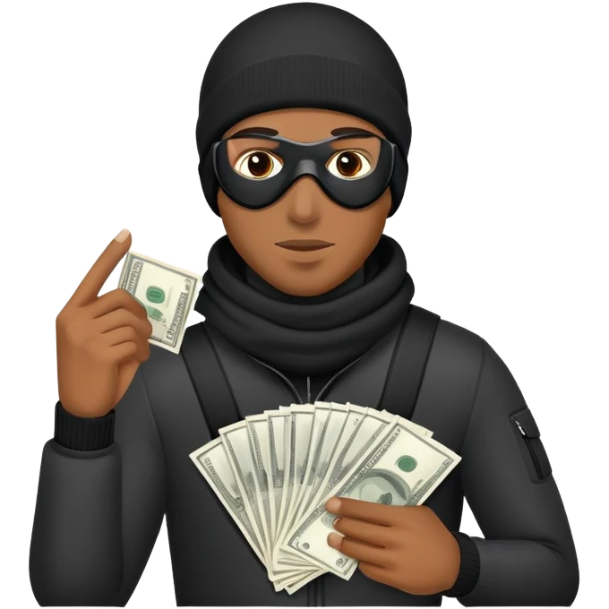 black man holding a money back with a ski mask emoji