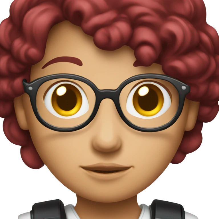 a photographer girl with burgundy hair and a Canon camera emoji