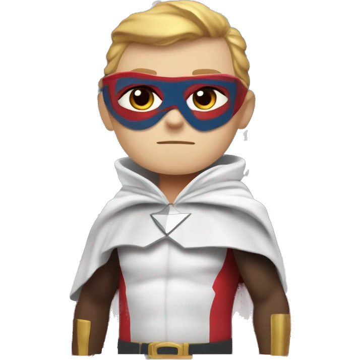 Emoji of Homelander from ‘The Boys’ series. USA flag-inspired costume with cape (red, blue, white). Confident, slightly menacing expression. emoji