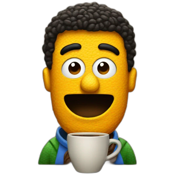 Sesame Bert with coffee emoji