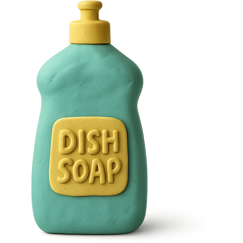 dish soap bottle in claymation style, pastel colors, visible fingerprints, soft matte finish emoji