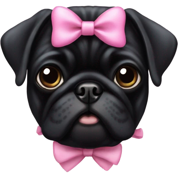 A black pug with a cute little pink bow  emoji