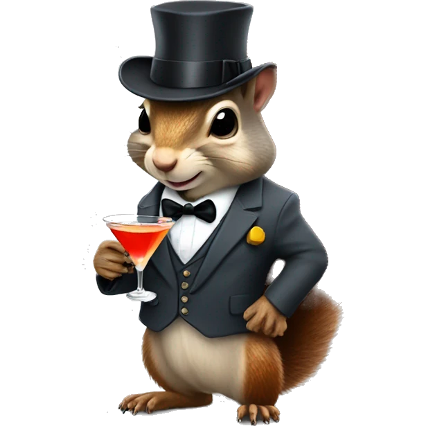 Squirrel in suit holding a martini wearing Sherlock Holmes hat emoji