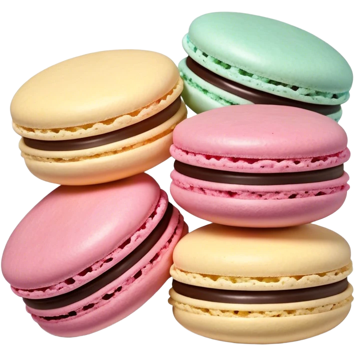 Cinematic Realistic Macaroon Dessert Emoji, showcasing colorful, delicate meringue-based cookies with a crisp exterior rendered with vibrant textures and playful, soft lighting. emoji