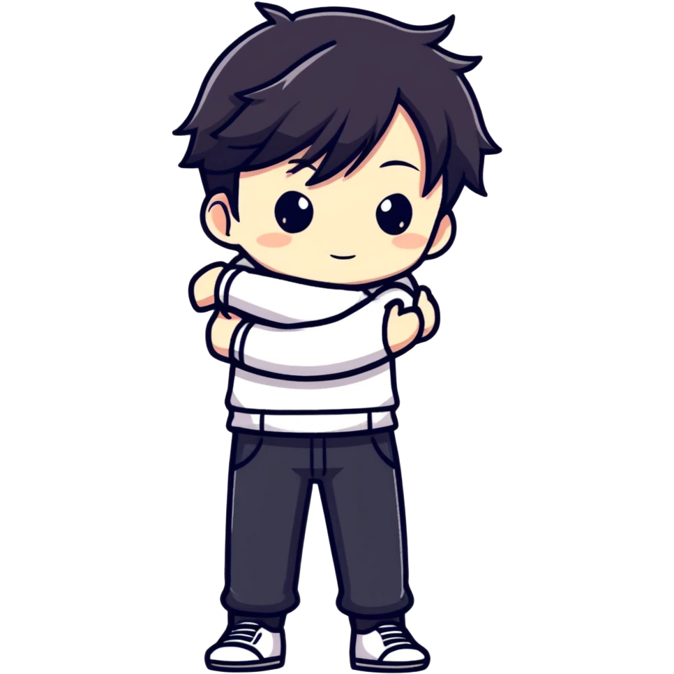 Alternative anime style chibi male character with dark aesthetic giving a hug emoji