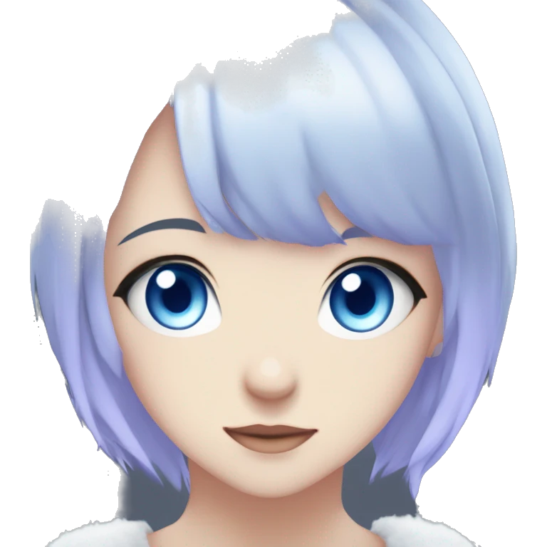 Heterochromia anime girl blue eye and white eye. short blue hair and light purple strands, she is an anime girl who is also a snow leapoard girl being  playful emoji