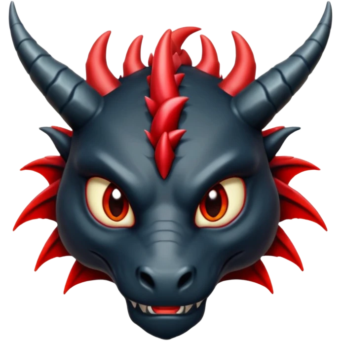 Un dragon noir aux yeux rouges brillant, puis des grandes cornes d'obsidiennes, style anime emoji
