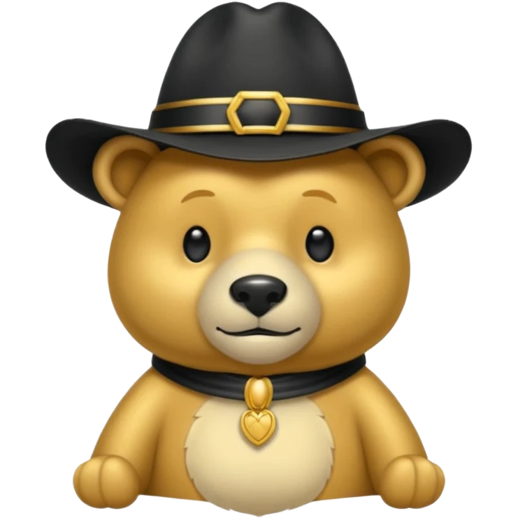 Oso dorado con un sombrero elegante    negro y  en   su cuello un moño negro 🎩 emoji