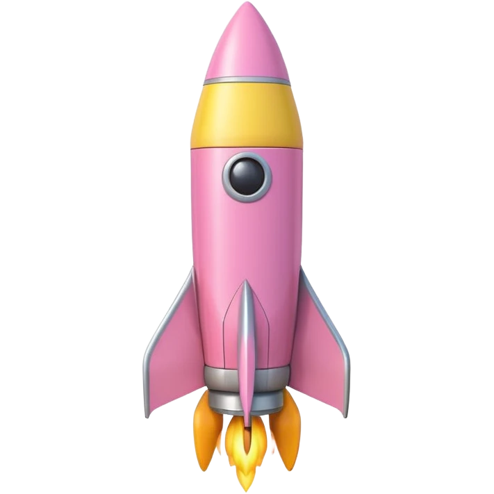 A single rocket, colored in pastel pink and yellow, glossy and smooth, cartoonish, vibrant colors, high detail, simple and cute design, isolated on white background, centered composition

 emoji