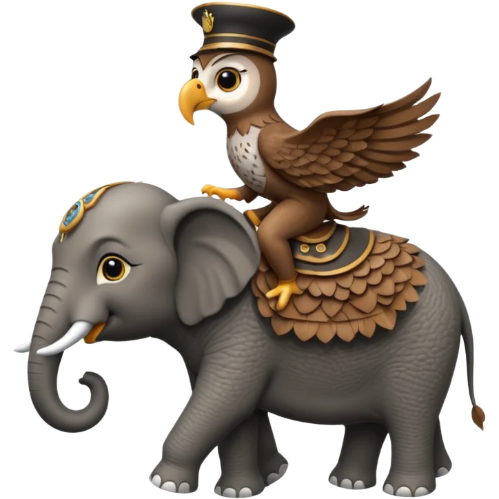 An owl riding an elephant emoji