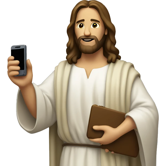 Jesus holding up a cell phone to take a pic emoji
