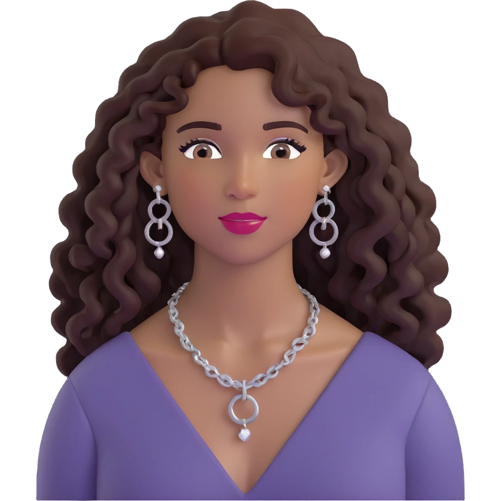 pretty black girl with long curly hair wearing stylish earrings and necklace emoji