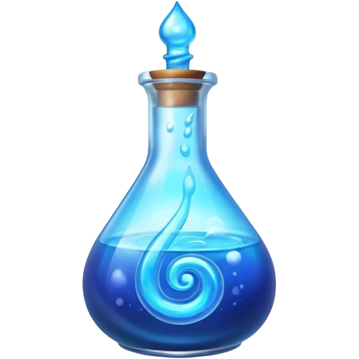FANTASY MAGIC BLUE POTION TILTED TO THE LEFT IN A CIRCLE BOTTLE emoji