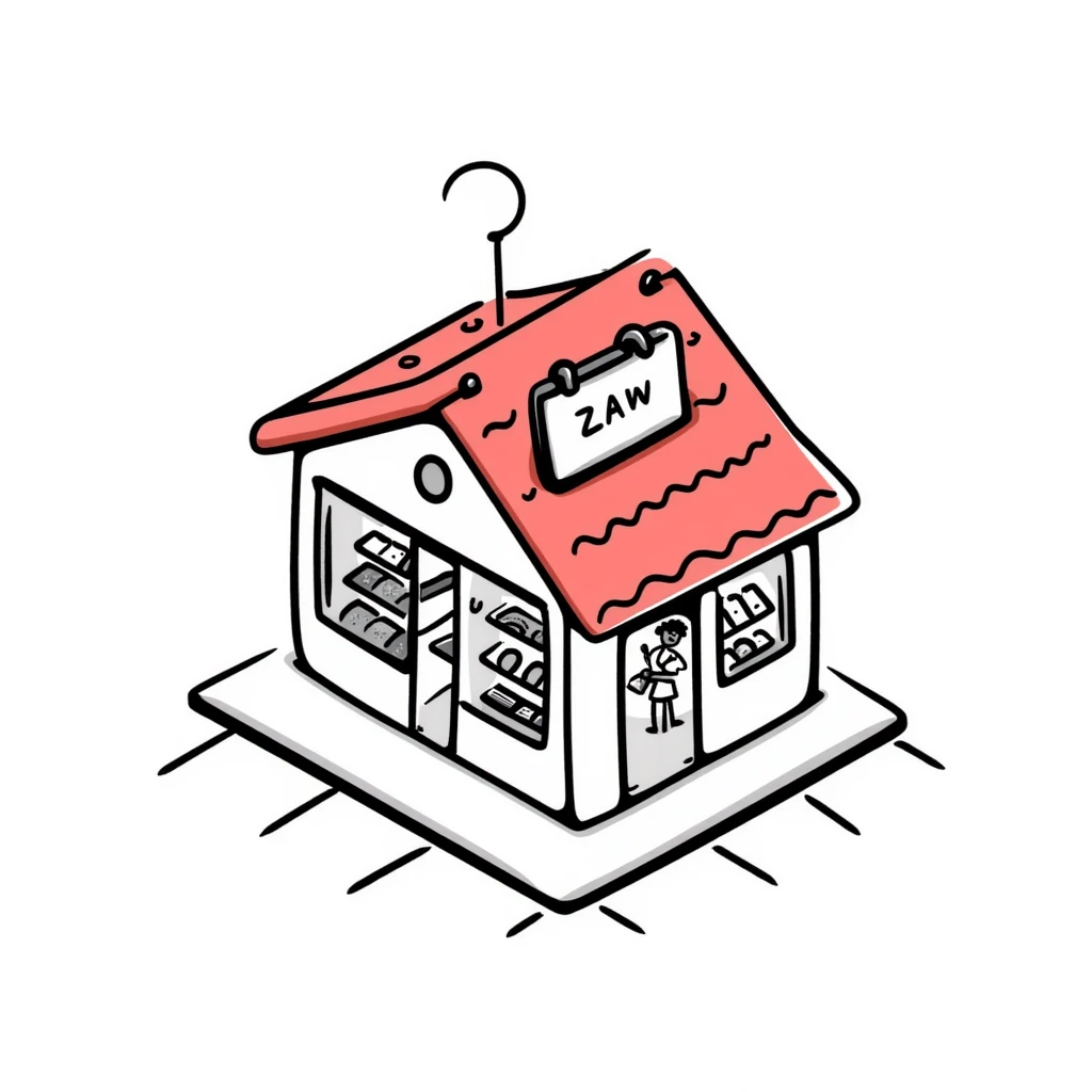 isometric view of a supermarket with a distinctive red tiled roof, glass entrance, and small parking lot emoji