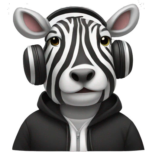 zebra wearing white headphones and black hoodie emoji