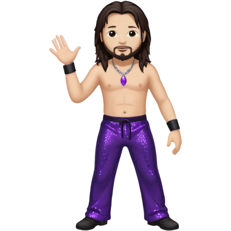 Jonathan Davis with light skin, long dark brown hair, purple sequin pants, shirtless emoji