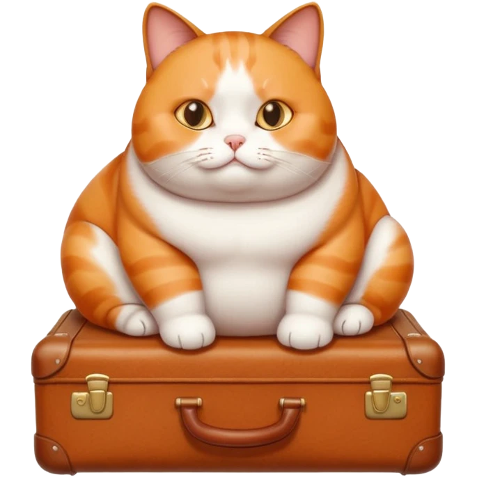 A chubby cat sitting proudly next to a neatly packed suitcase. emoji