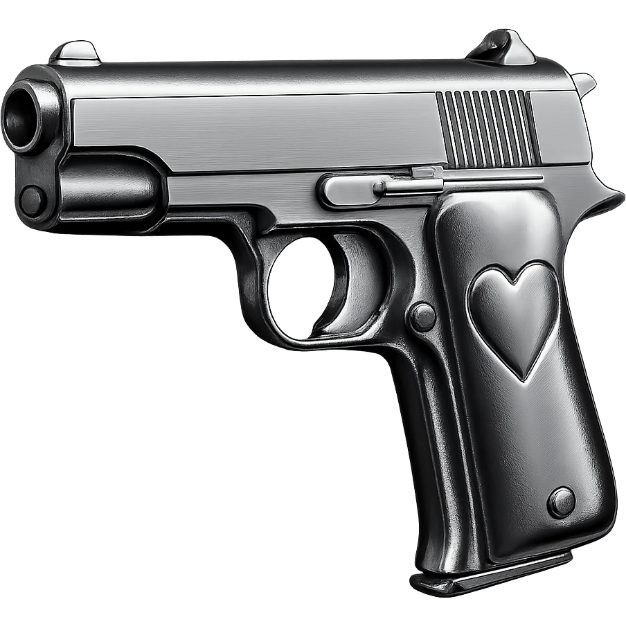 blue heart pistol, chrome style, shiny metallic reflections emoji