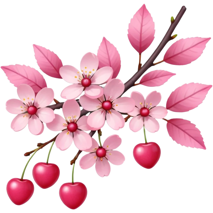 Cute Cherry blossom Cherries with pastel-colored leaves emoji