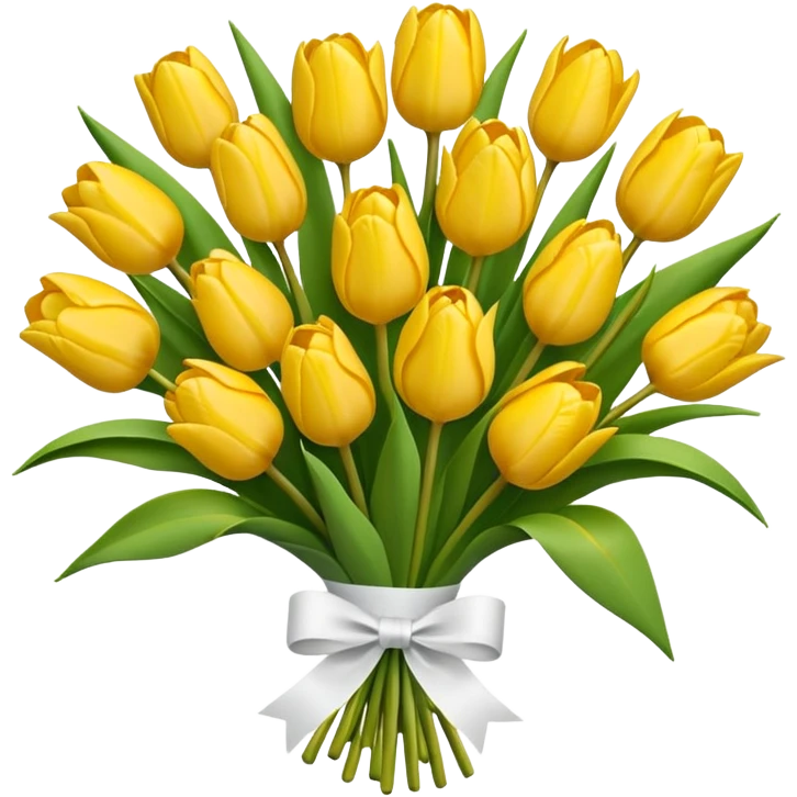 bouquet of yellow tulips tied with a ribbon, vibrant and cute, emoji style emoji