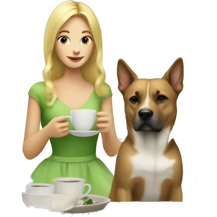Blonde princess drinking coffee with dog and plants emoji