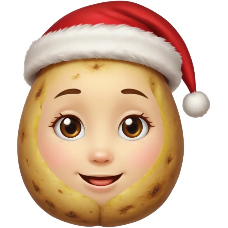 Potato with a happy girl face and a Santa Christmas hat on emoji
