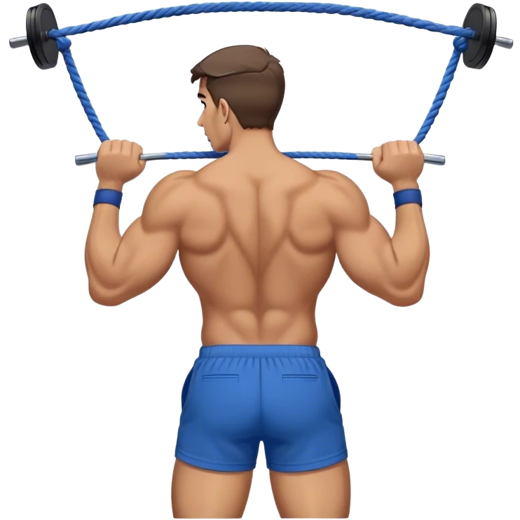 back view of buff man with blue shorts doing cable-rope-face-pulls exercise emoji