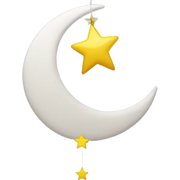 yellow star hanging from end of white crescent moon emoji