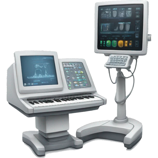 Ultrasound machine with keyboard and probe emoji
