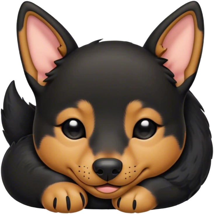 Meme-Worthy Cute Sleeping Black and Tan Kelpie Portrait Emoji, Head resting peacefully with a contented smile, showcasing a delightfully agile build and a luxuriously soft black and tan Fur, eyes shut in a serene nap, Simplified yet hilariously adorable features, highly detailed, glowing with a soft, drowsy light, high shine, relaxed and utterly lovable, stylized with an air of playful laziness, bright and heartwarming, soft glowing outline, capturing the essence of a comically sleepy herder, so meme-worthy it feels like it could instantly become the next viral sensation of adorable slumber! emoji
