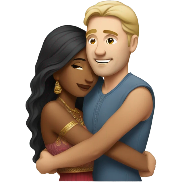 White guy hugging pretty indian girl emoji